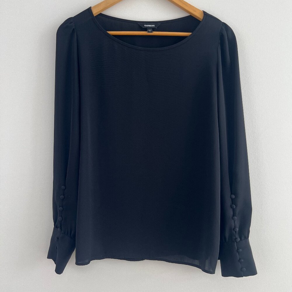 Express Black Long Sleeve Blouse Button Cuff Workwear Minimalist Classic Top